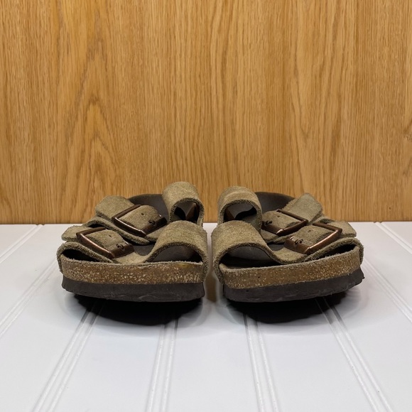 Birkenstock Arizona Taupe Suede Sandals Women’s Size 9 Tan Two Strap Slides - Picture 5 of 6